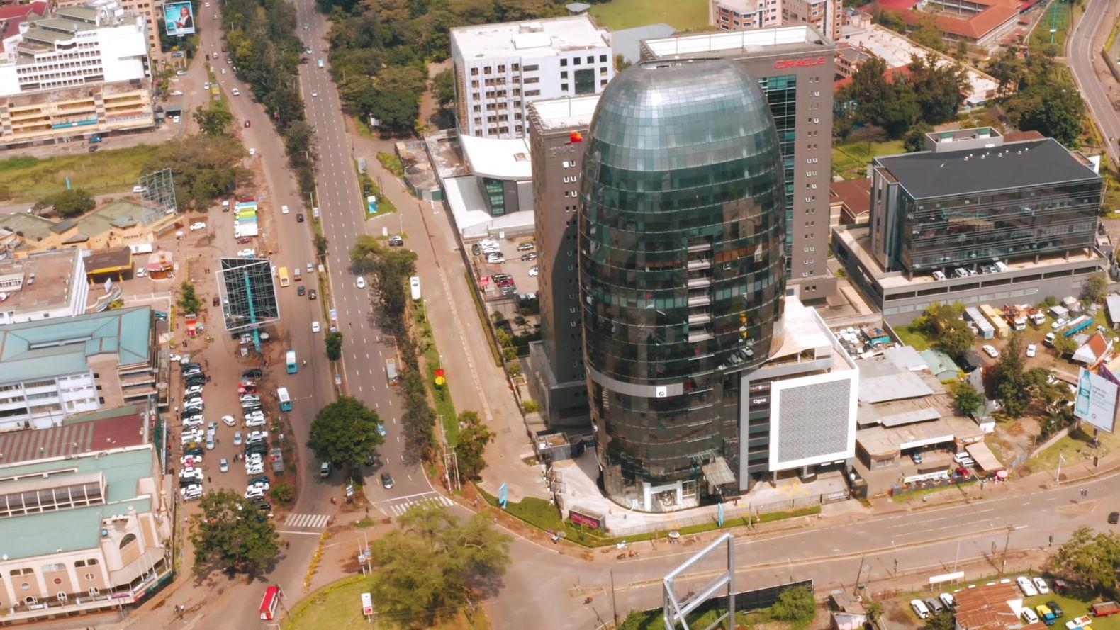 Office tower by BAA Architects, aerial view