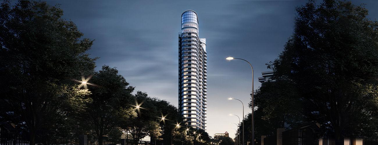 Tower project by BAA Architects at dusk